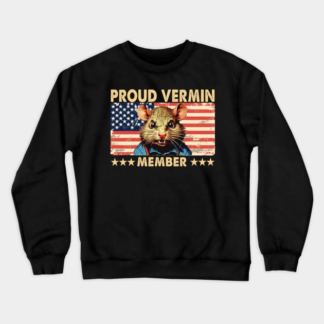 Mouse Proud Vermin Member Vintage American Flag Retro Crewneck Sweatshirt by Spit in my face PODCAST